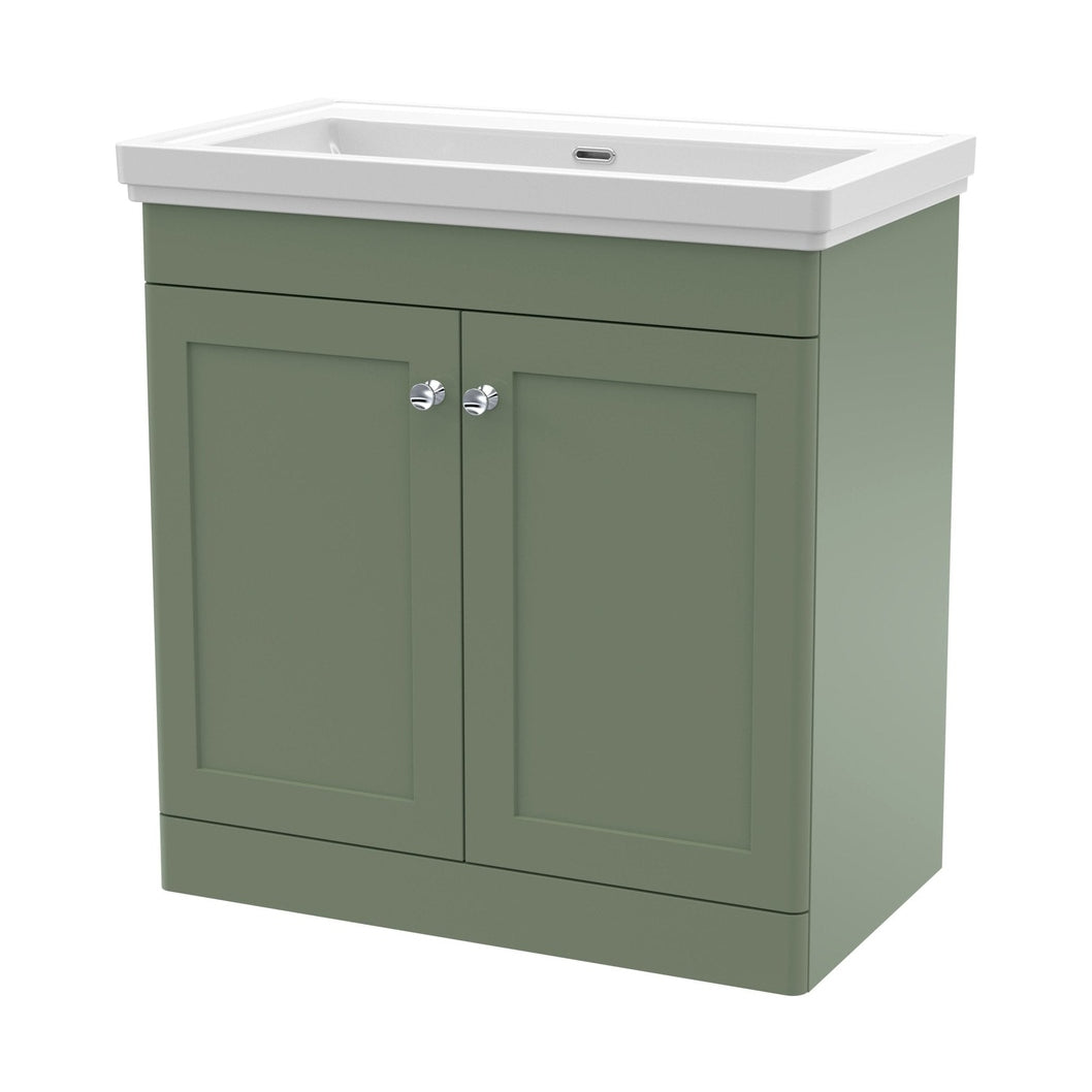 Nuie Classique 800mm Floor Standing 2 Door Vanity & Basin 0th Traditional Satin Green MFC Painted Matt 821x830x470mm - JJ Building Materials