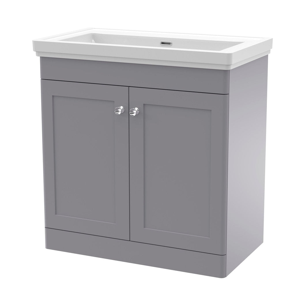 Nuie Classique 800mm Floor Standing 2 Door Vanity & Basin 0th Traditional Satin Grey MFC Painted Matt 821x830x470mm - JJ Building Materials