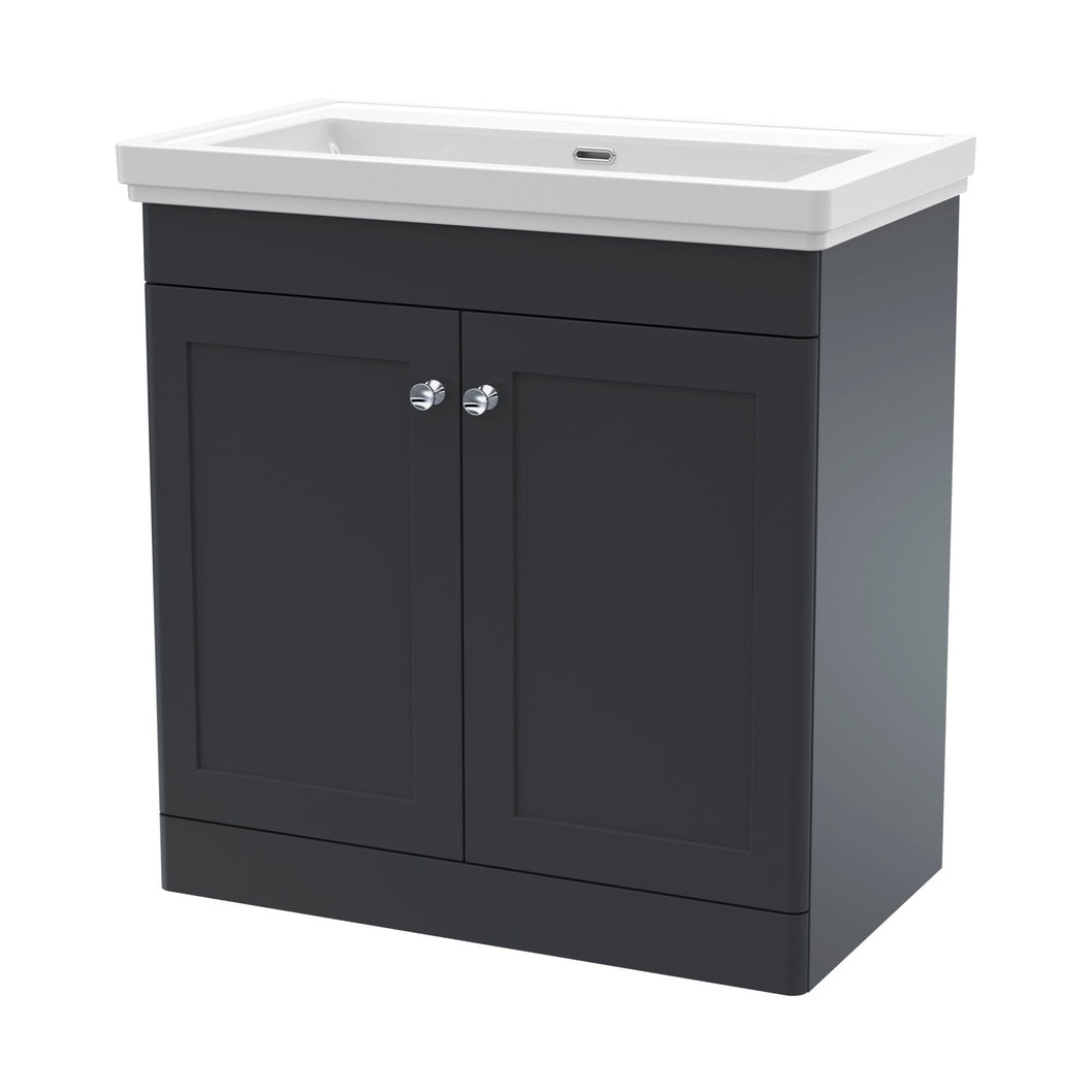 Nuie Classique 800mm Floor Standing 2 Door Vanity & Basin 0th Traditional Soft Black MFC Painted Matt 821x830x470mm - JJ Building Materials