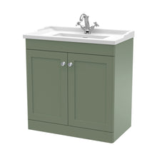 Nuie Classique 800mm Floor Standing 2 Door Vanity & Basin 1th Traditional Satin Green MFC Painted Matt 858x820x480mm - JJ Building Materials