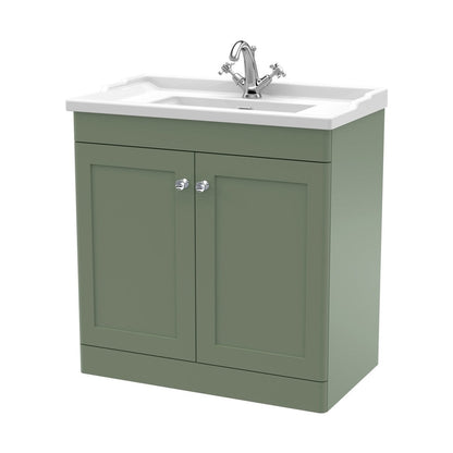 Nuie Classique 800mm Floor Standing 2 Door Vanity & Basin 1th Traditional Satin Green MFC Painted Matt 858x820x480mm - JJ Building Materials