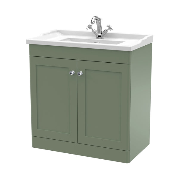 Nuie Classique 800mm Floor Standing 2 Door Vanity & Basin 1th Traditional Satin Green MFC Painted Matt 858x820x480mm - JJ Building Materials