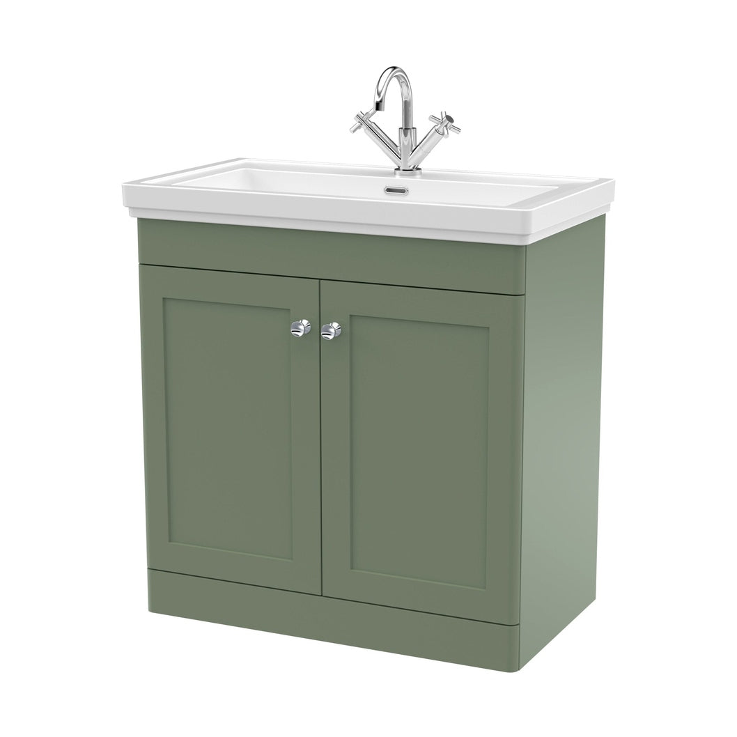 Nuie Classique 800mm Floor Standing 2-door Vanity & Basin 1th Traditional Satin Green MFC Painted Matt 865x830x470mm - JJ Building Materials