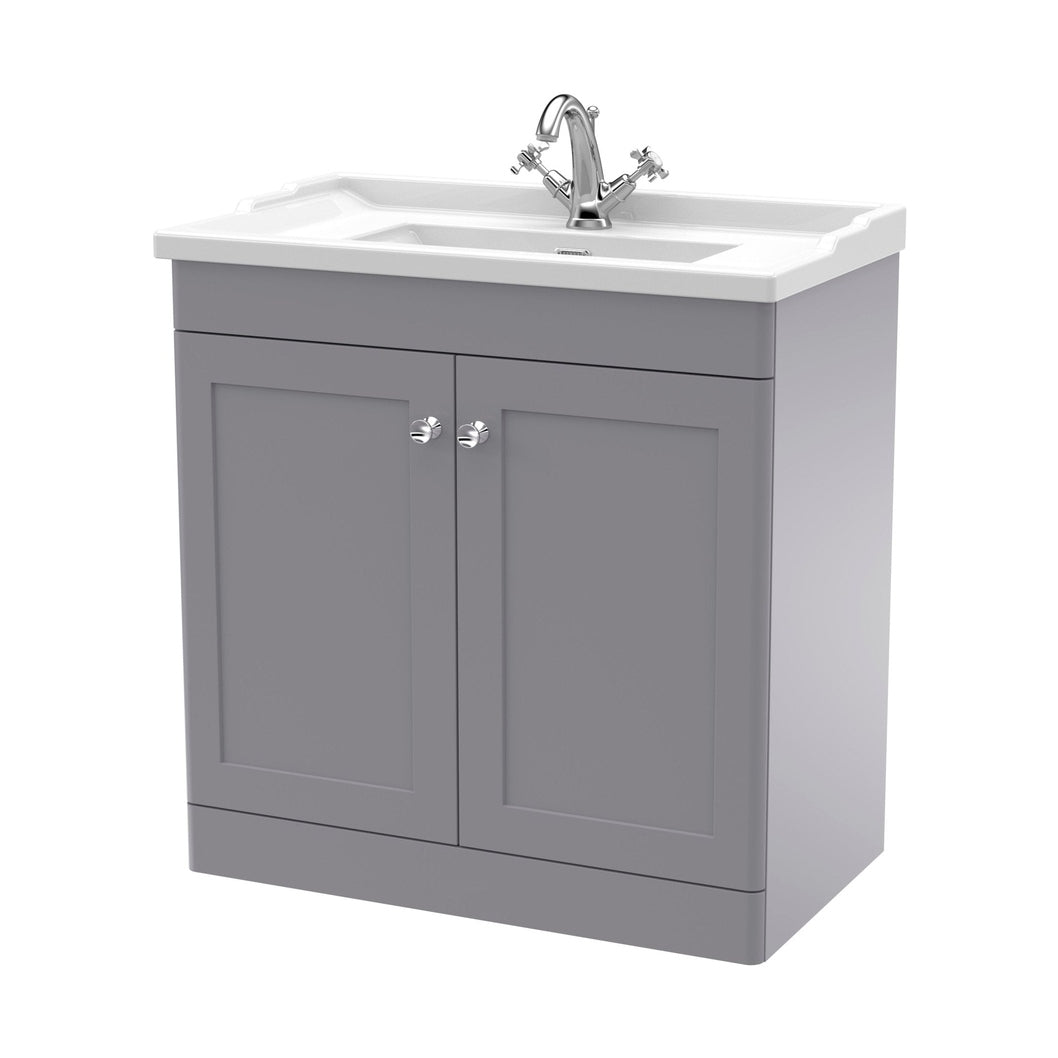 Nuie Classique 800mm Floor Standing 2 Door Vanity & Basin 1th Traditional Satin Grey MFC Painted Matt 858x820x480mm - JJ Building Materials