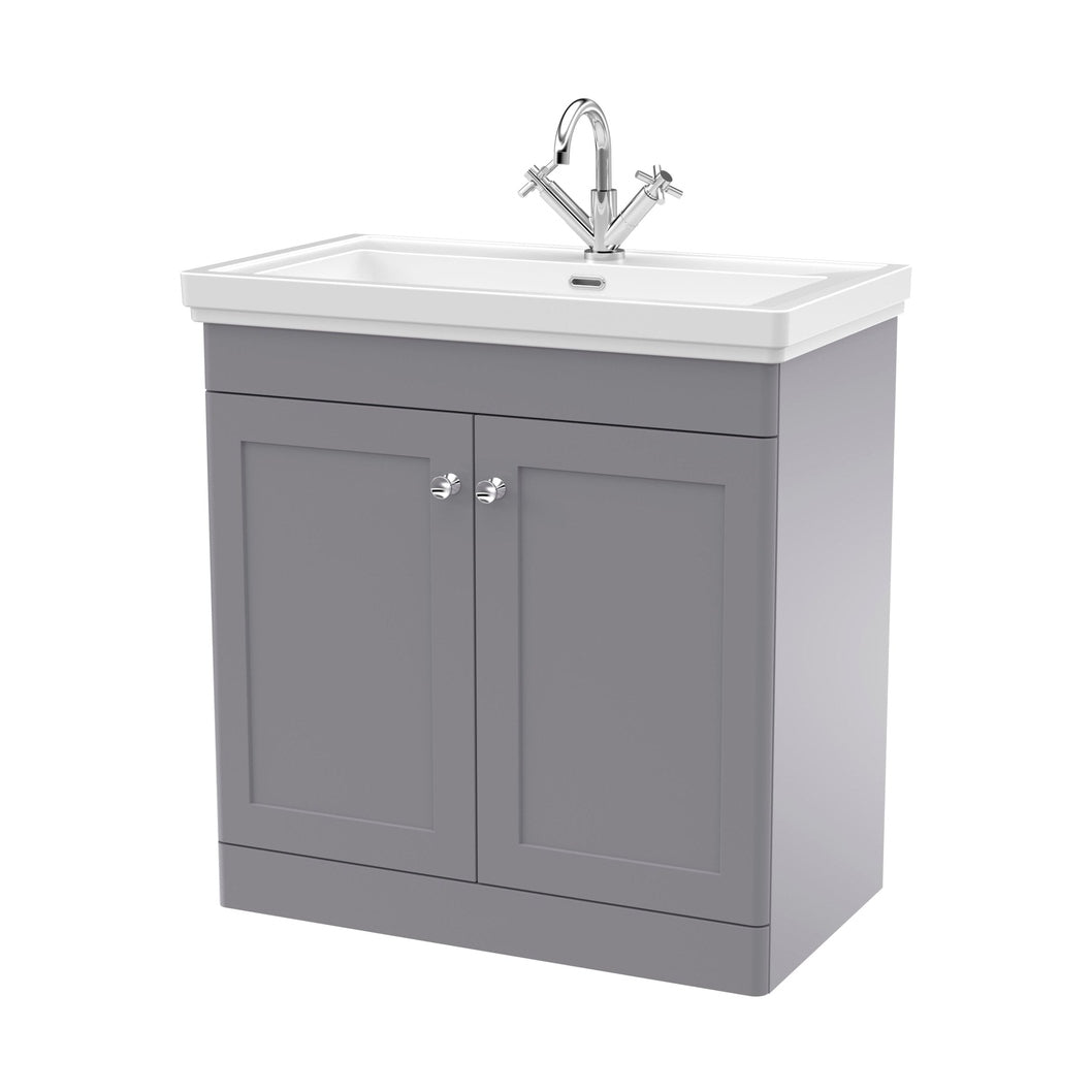 Nuie Classique 800mm Floor Standing 2-door Vanity & Basin 1th Traditional Satin Grey MFC Painted Matt 865x830x470mm - JJ Building Materials
