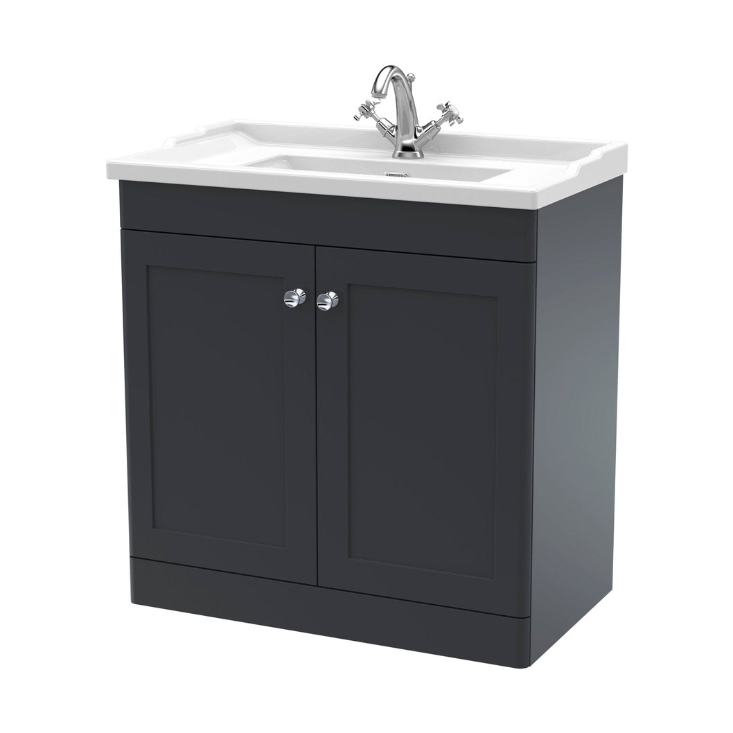 Nuie Classique 800mm Floor Standing 2 Door Vanity & Basin 1th Traditional Soft Black MFC Painted Matt 858x820x480mm - JJ Building Materials