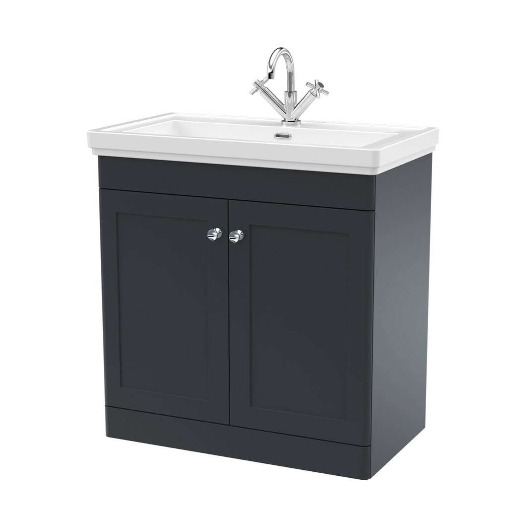 Nuie Classique 800mm Floor Standing 2-door Vanity & Basin 1th Traditional Soft Black MFC Painted Matt 865x830x470mm - JJ Building Materials