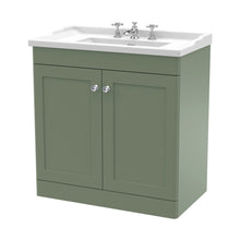 Nuie Classique 800mm Floor Standing 2 Door Vanity & Basin 3th Traditional Satin Green MFC Painted Matt 858x820x480mm - JJ Building Materials