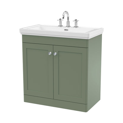 Nuie Classique 800mm Floor Standing 2-door Vanity & Basin 3th Traditional Satin Green MFC Painted Matt 865x830x470mm - JJ Building Materials