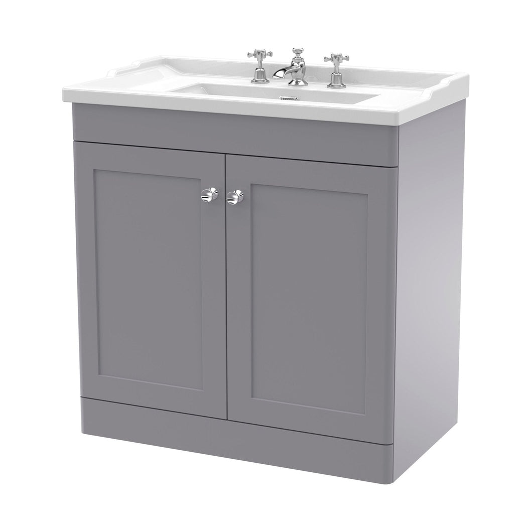 Nuie Classique 800mm Floor Standing 2 Door Vanity & Basin 3th Traditional Satin Grey MFC Painted Matt 858x820x480mm - JJ Building Materials