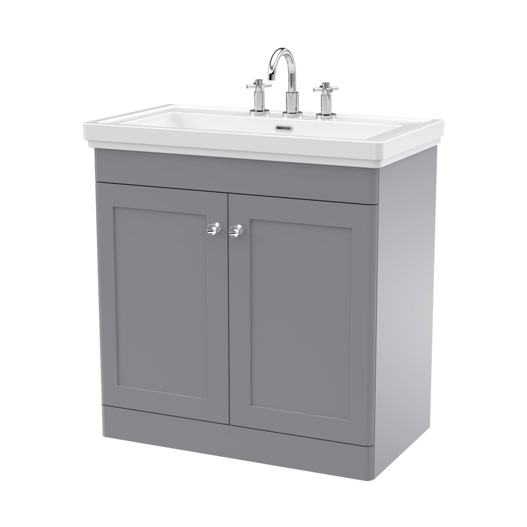 Nuie Classique 800mm Floor Standing 2-door Vanity & Basin 3th Traditional Satin Grey MFC Painted Matt 865x830x470mm - JJ Building Materials