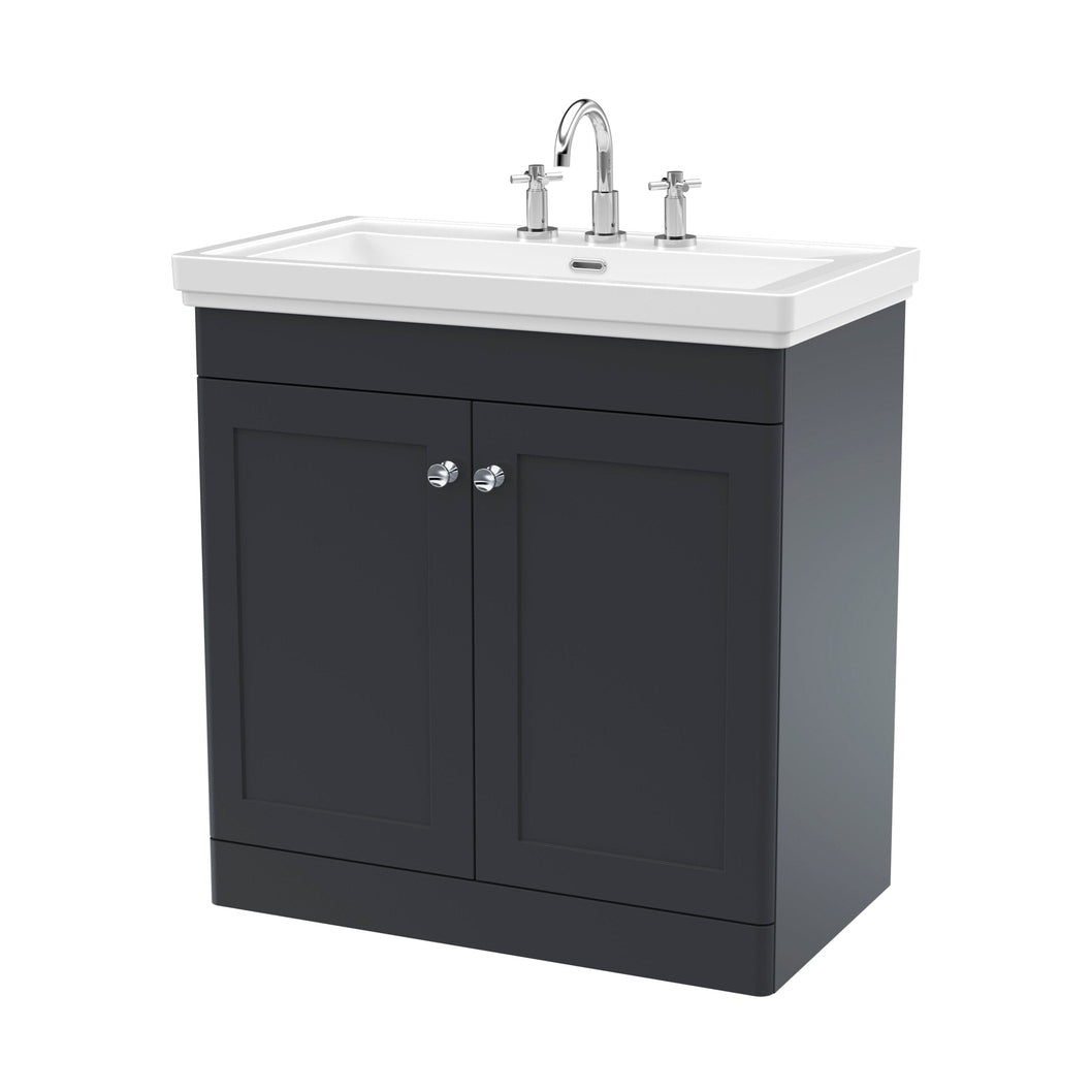 Nuie Classique 800mm Floor Standing 2-door Vanity & Basin 3th Traditional Soft Black MFC Painted Matt 865x830x470mm - JJ Building Materials
