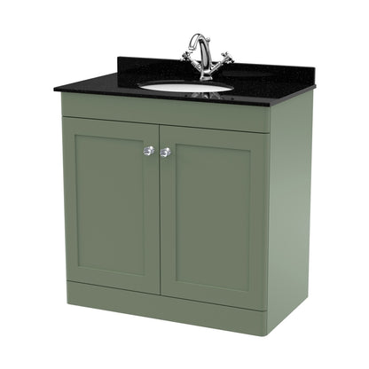 Nuie Classique 800mm Floor Standing 2 Door Vanity & Marble Top 1th Traditional Satin Green MFC Painted Matt 814x820x463mm - CLC826BR1 - JJ Building Materials