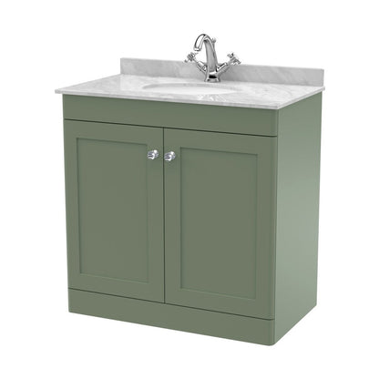 Nuie Classique 800mm Floor Standing 2 Door Vanity & Marble Top 1th Traditional Satin Green MFC Painted Matt 814x820x463mm - CLC826GR1 - JJ Building Materials