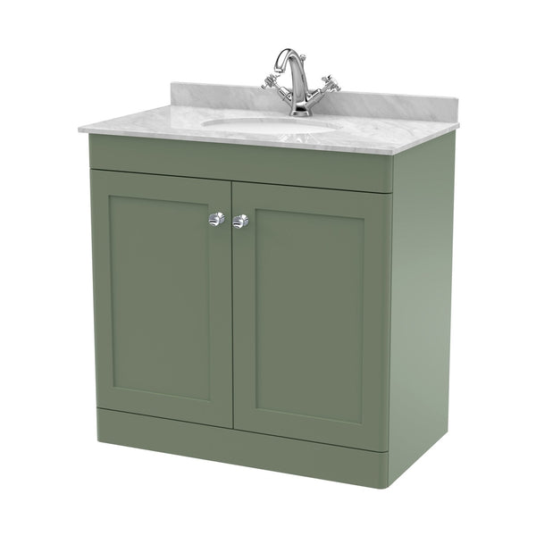 Nuie Classique 800mm Floor Standing 2 Door Vanity & Marble Top 1th Traditional Satin Green MFC Painted Matt 814x820x463mm - CLC826GR1 - JJ Building Materials