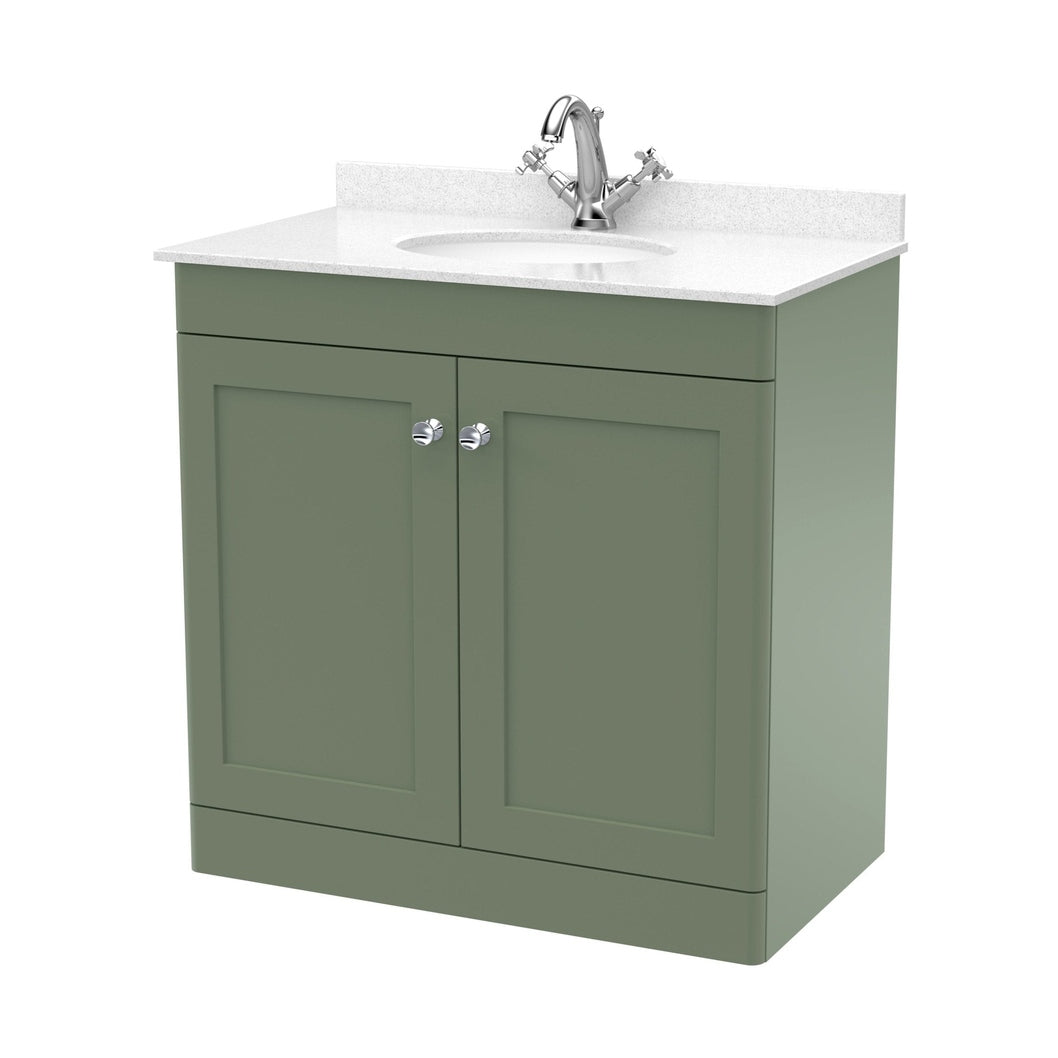 Nuie Classique 800mm Floor Standing 2 Door Vanity & Marble Top 1th Traditional Satin Green MFC Painted Matt 814x820x463mm - CLC826WR1 - JJ Building Materials