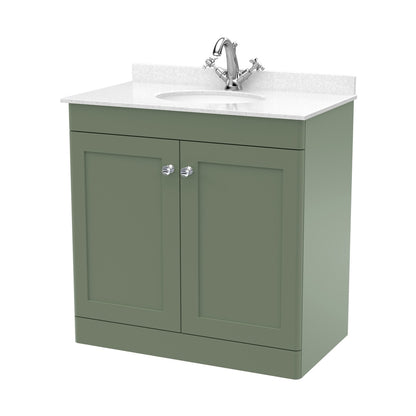 Nuie Classique 800mm Floor Standing 2 Door Vanity & Marble Top 1th Traditional Satin Green MFC Painted Matt 814x820x463mm - CLC826WR1 - JJ Building Materials