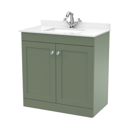 Nuie Classique 800mm Floor Standing 2 Door Vanity & Marble Top 1th Traditional Satin Green MFC Painted Matt 814x820x463mm - CLC826WS1 - JJ Building Materials