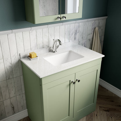 Nuie Classique 800mm Floor Standing 2 Door Vanity & Marble Top 1th Traditional Satin Green MFC Painted Matt 814x820x463mm - CLC826WS1 - JJ Building Materials