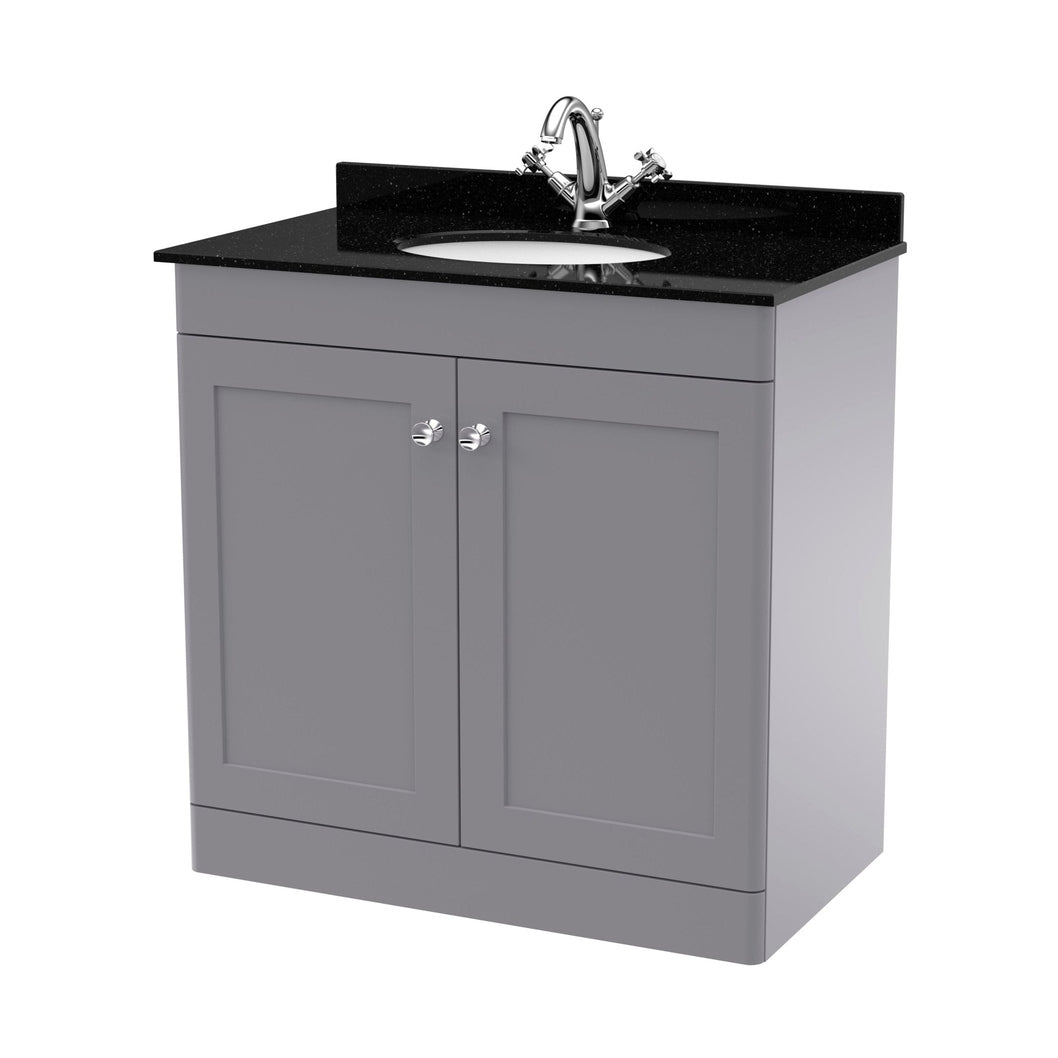 Nuie Classique 800mm Floor Standing 2 Door Vanity & Marble Top 1th Traditional Satin Grey MFC Painted Matt 814x820x463mm - CLC226BR1 - JJ Building Materials