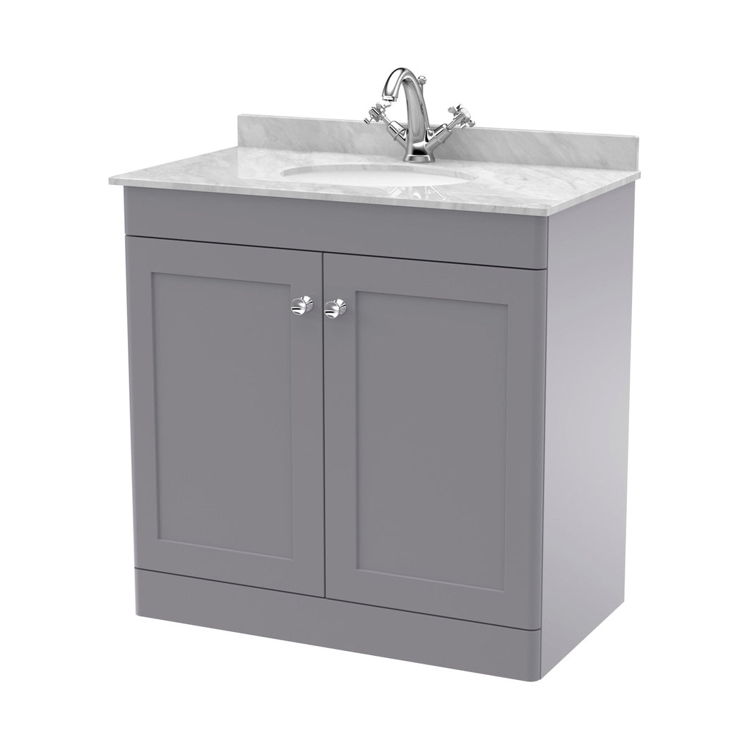 Nuie Classique 800mm Floor Standing 2 Door Vanity & Marble Top 1th Traditional Satin Grey MFC Painted Matt 814x820x463mm - CLC226GR1 - JJ Building Materials