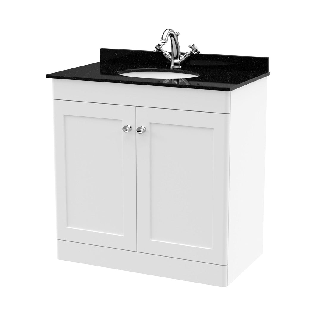 Nuie Classique 800mm Floor Standing 2 Door Vanity & Marble Top 1th Traditional Satin White MFC Painted Matt 814x820x463mm - CLC126BR1 - JJ Building Materials
