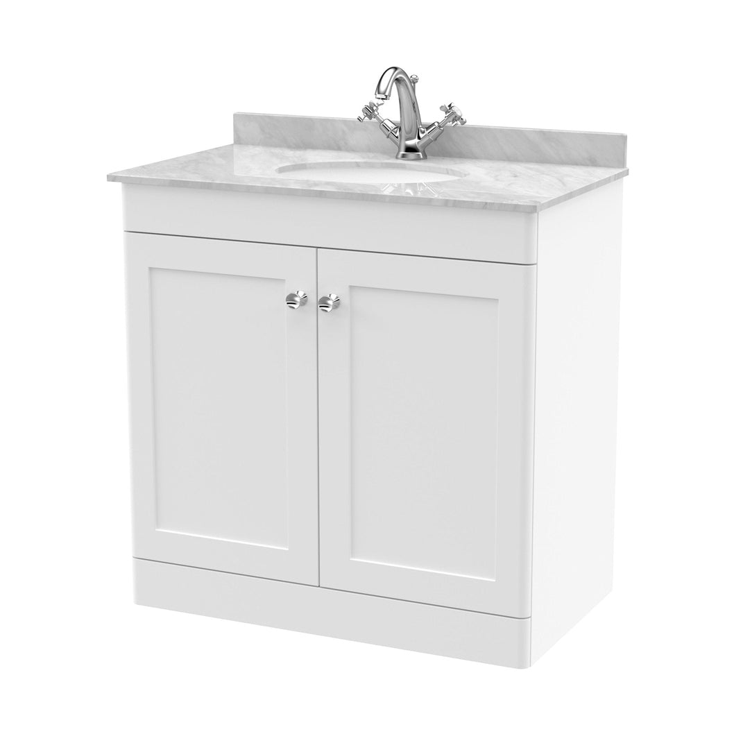 Nuie Classique 800mm Floor Standing 2 Door Vanity & Marble Top 1th Traditional Satin White MFC Painted Matt 814x820x463mm - CLC126GR1 - JJ Building Materials