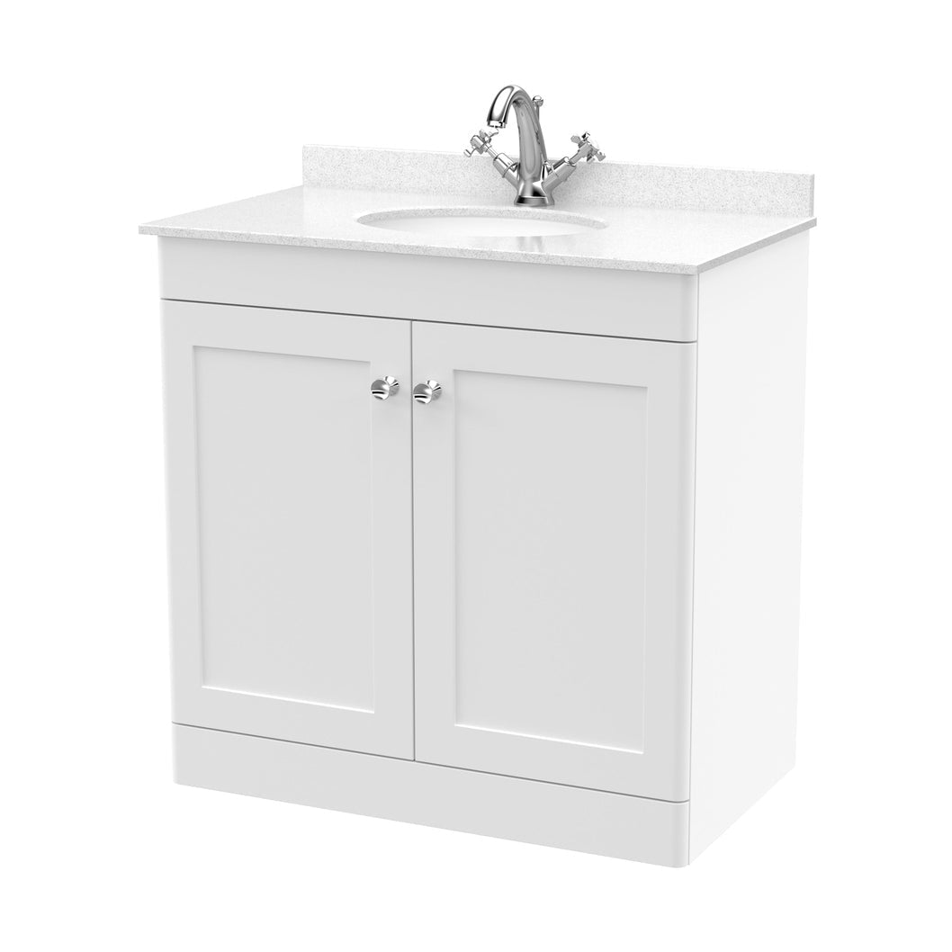 Nuie Classique 800mm Floor Standing 2 Door Vanity & Marble Top 1th Traditional Satin White MFC Painted Matt 814x820x463mm - CLC126WR1 - JJ Building Materials