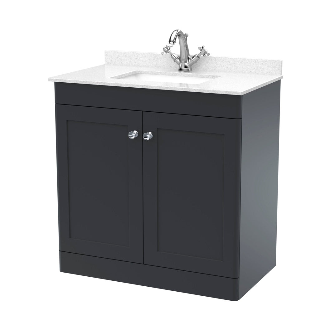 Nuie Classique 800mm Floor Standing 2 Door Vanity & Marble Top 1th Traditional Soft Black MFC Painted Matt 814x820x463mm - CLC1426WS1 - JJ Building Materials