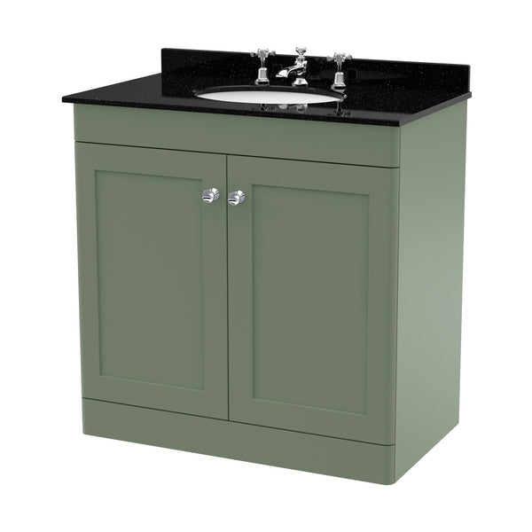 Nuie Classique 800mm Floor Standing 2 Door Vanity & Marble Top 3th Traditional Satin Green MFC Painted Matt 814x820x463mm - CLC826BR3 - JJ Building Materials