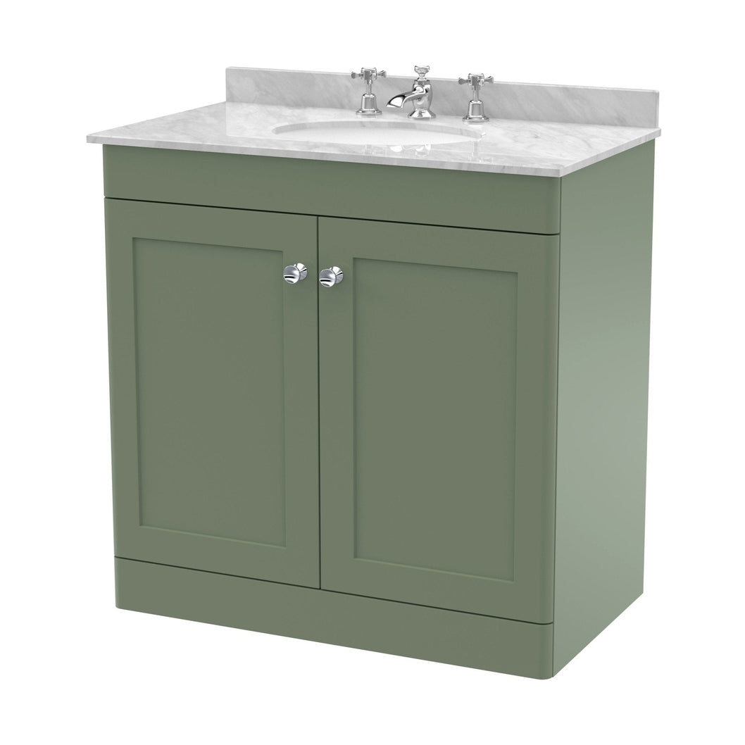 Nuie Classique 800mm Floor Standing 2 Door Vanity & Marble Top 3th Traditional Satin Green MFC Painted Matt 814x820x463mm - CLC826GR3 - JJ Building Materials