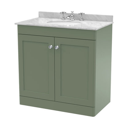 Nuie Classique 800mm Floor Standing 2 Door Vanity & Marble Top 3th Traditional Satin Green MFC Painted Matt 814x820x463mm - CLC826GR3 - JJ Building Materials
