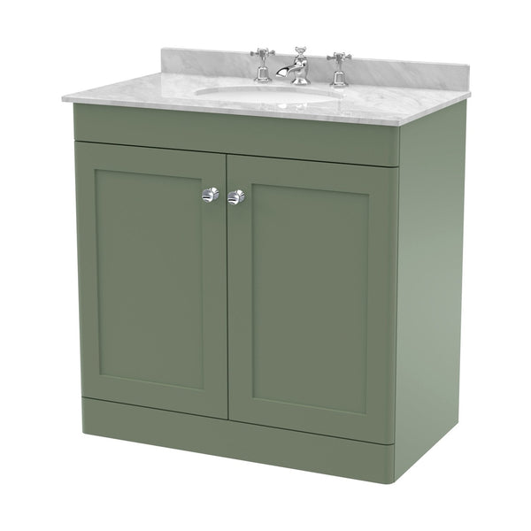 Nuie Classique 800mm Floor Standing 2 Door Vanity & Marble Top 3th Traditional Satin Green MFC Painted Matt 814x820x463mm - CLC826GR3 - JJ Building Materials