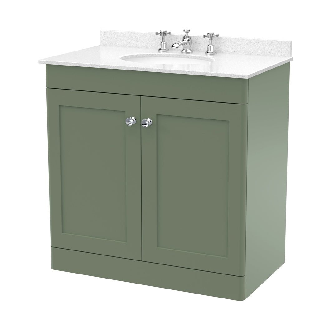 Nuie Classique 800mm Floor Standing 2 Door Vanity & Marble Top 3th Traditional Satin Green MFC Painted Matt 814x820x463mm - CLC826WR3 - JJ Building Materials