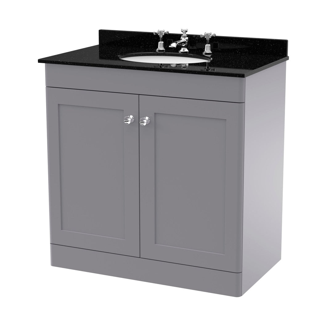Nuie Classique 800mm Floor Standing 2 Door Vanity & Marble Top 3th Traditional Satin Grey MFC Painted Matt 814x820x463mm - CLC226BR3 - JJ Building Materials