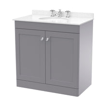Nuie Classique 800mm Floor Standing 2 Door Vanity & Marble Top 3th Traditional Satin Grey MFC Painted Matt 814x820x463mm - CLC226WR3 - JJ Building Materials