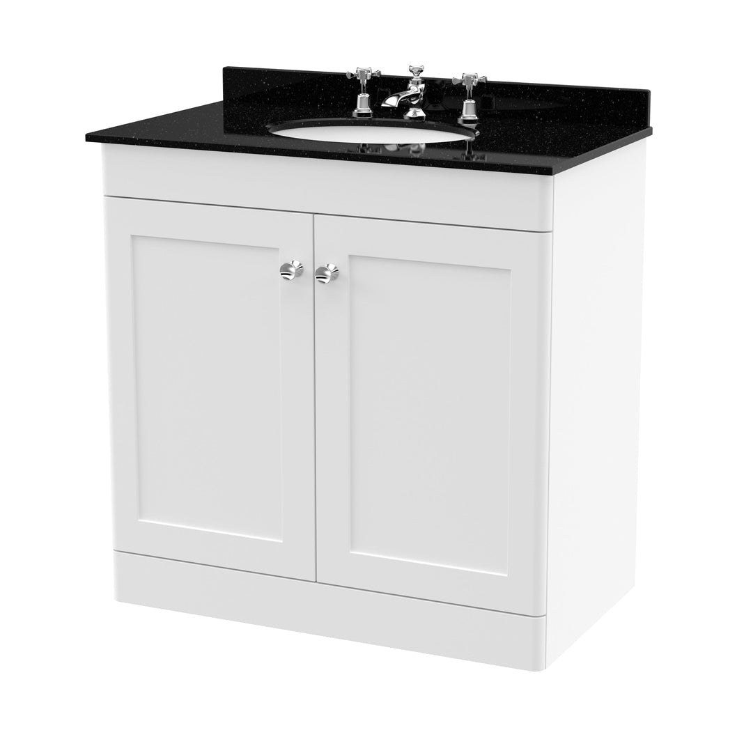 Nuie Classique 800mm Floor Standing 2 Door Vanity & Marble Top 3th Traditional Satin White MFC Painted Matt 814x820x463mm - CLC126BR3 - JJ Building Materials