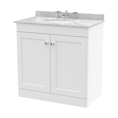 Nuie Classique 800mm Floor Standing 2 Door Vanity & Marble Top 3th Traditional Satin White MFC Painted Matt 814x820x463mm - CLC126GR3 - JJ Building Materials