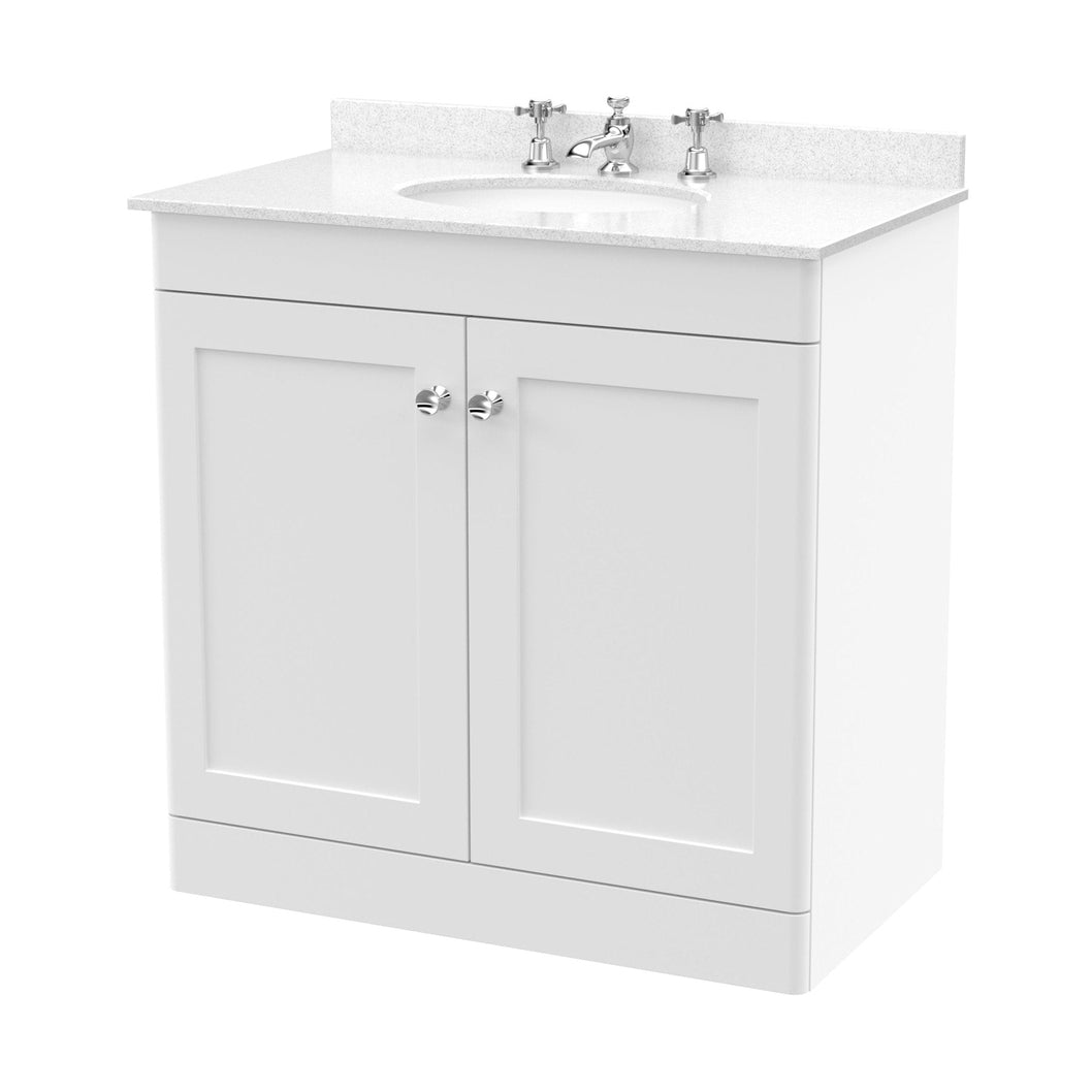 Nuie Classique 800mm Floor Standing 2 Door Vanity & Marble Top 3th Traditional Satin White MFC Painted Matt 814x820x463mm - CLC126WR3 - JJ Building Materials