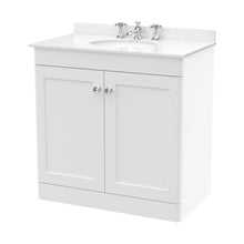Nuie Classique 800mm Floor Standing 2 Door Vanity & Marble Top 3th Traditional Satin White MFC Painted Matt 814x820x463mm - CLC126WR3 - JJ Building Materials