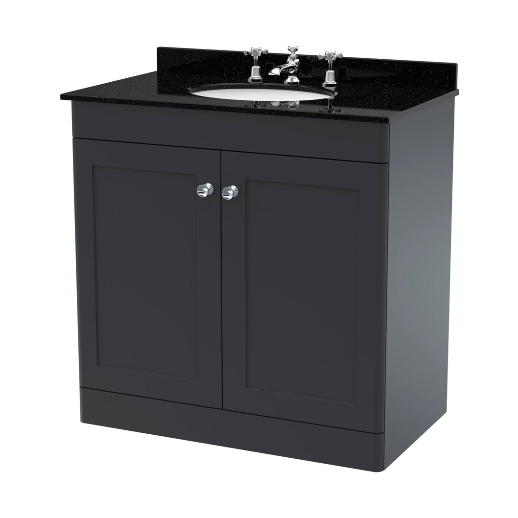 Nuie Classique 800mm Floor Standing 2 Door Vanity & Marble Top 3th Traditional Soft Black MFC Painted Matt 814x820x463mm - CLC1426BR3 - JJ Building Materials