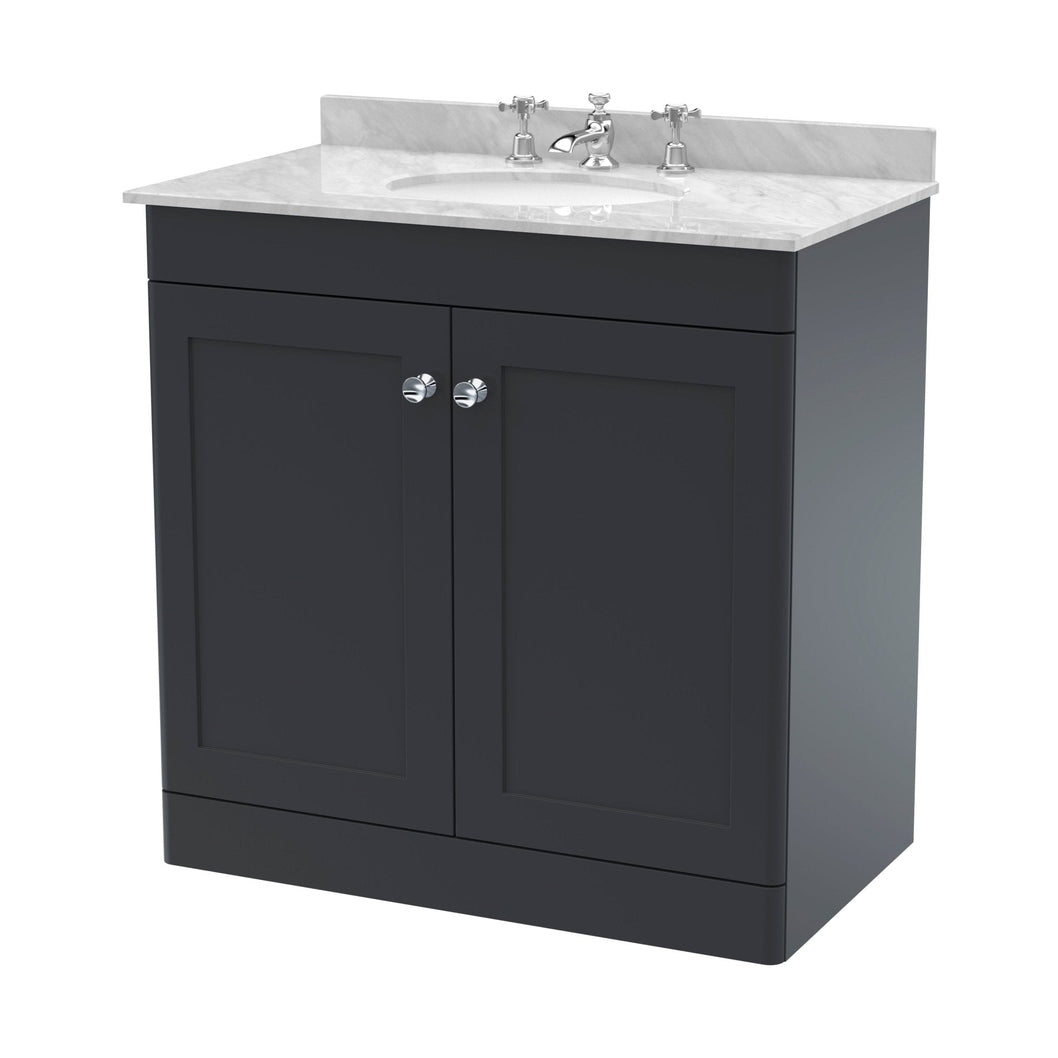Nuie Classique 800mm Floor Standing 2 Door Vanity & Marble Top 3th Traditional Soft Black MFC Painted Matt 814x820x463mm - CLC1426GR3 - JJ Building Materials