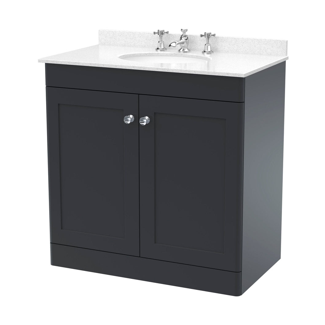 Nuie Classique 800mm Floor Standing 2 Door Vanity & Marble Top 3th Traditional Soft Black MFC Painted Matt 814x820x463mm - CLC1426WR3 - JJ Building Materials