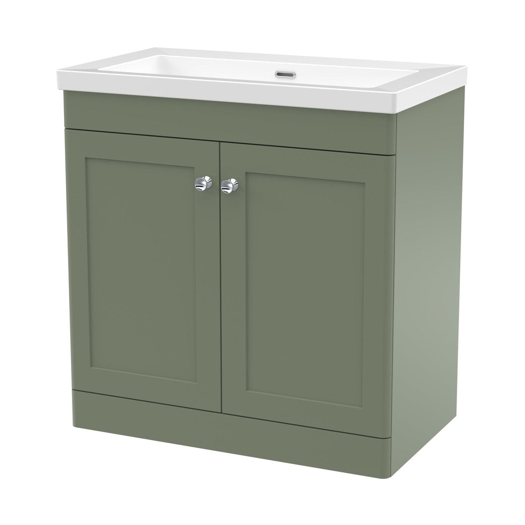 Nuie Classique 800mm Floor Standing 2-door Vanity With Basin - 0 Tap Hole Traditional Satin Green Fireclay 845x813x462mm - JJ Building Materials