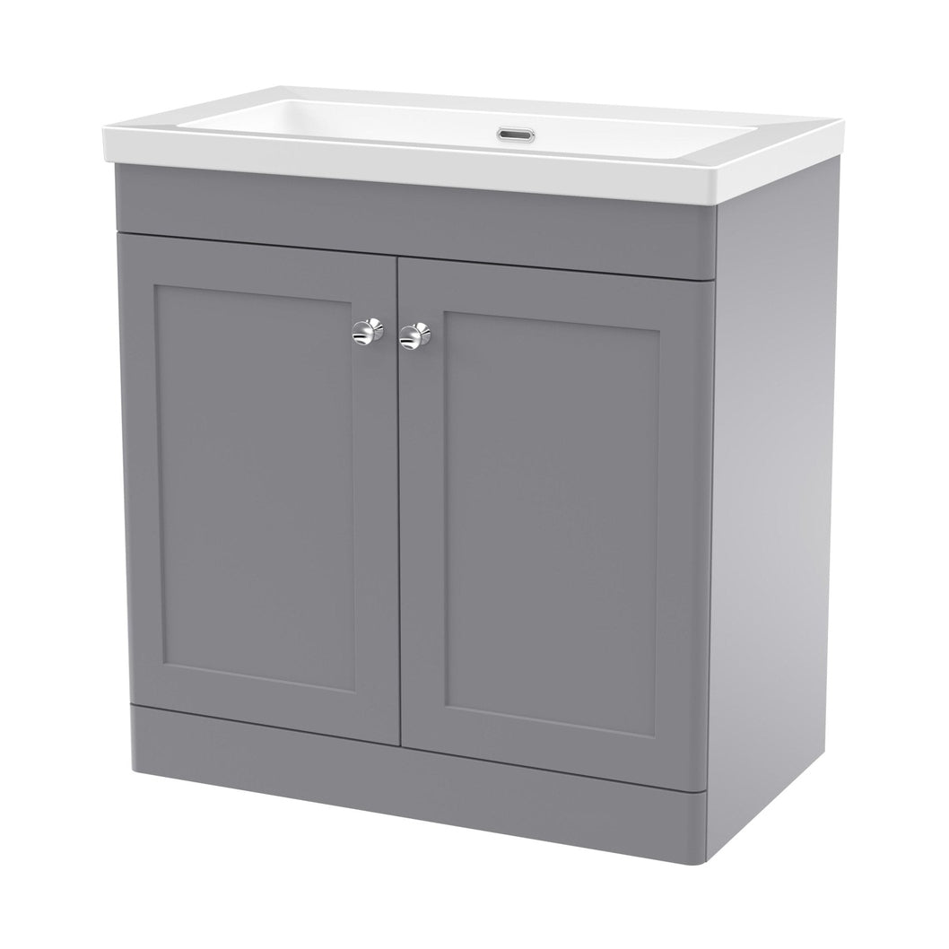 Nuie Classique 800mm Floor Standing 2-door Vanity With Basin - 0 Tap Hole Traditional Satin Grey Fireclay 845x813x462mm - JJ Building Materials