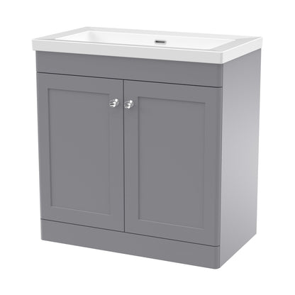 Nuie Classique 800mm Floor Standing 2-door Vanity With Basin - 0 Tap Hole Traditional Satin Grey Fireclay 845x813x462mm - JJ Building Materials
