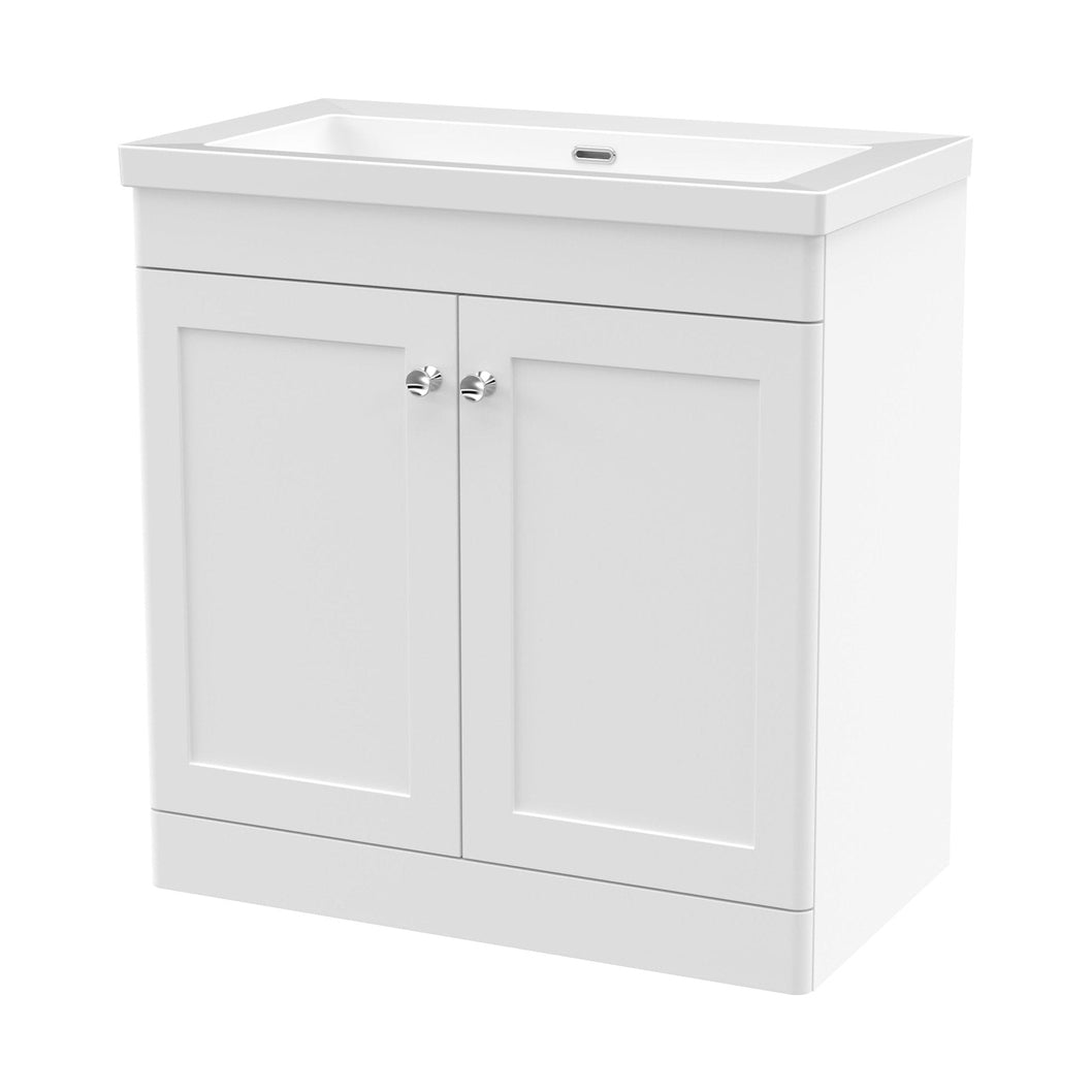 Nuie Classique 800mm Floor Standing 2-door Vanity With Basin - 0 Tap Hole Traditional Satin White Fireclay 845x813x462mm - JJ Building Materials