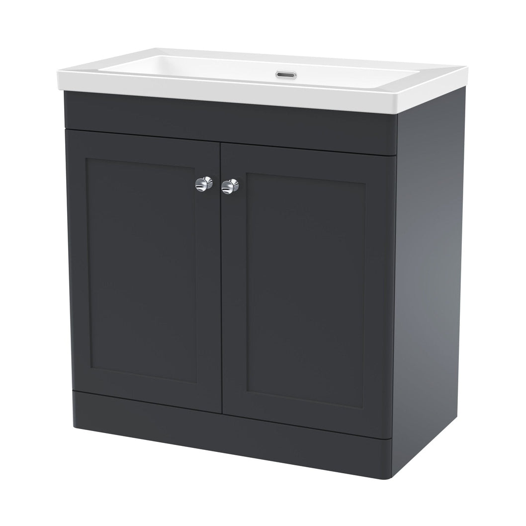 Nuie Classique 800mm Floor Standing 2-door Vanity With Basin - 0 Tap Hole Traditional Soft Black Fireclay 845x813x462mm - JJ Building Materials