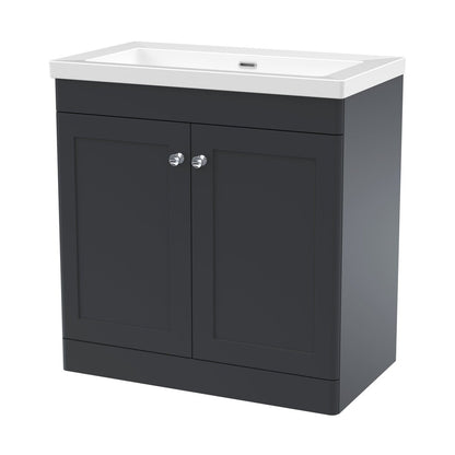 Nuie Classique 800mm Floor Standing 2-door Vanity With Basin - 0 Tap Hole Traditional Soft Black Fireclay 845x813x462mm - JJ Building Materials