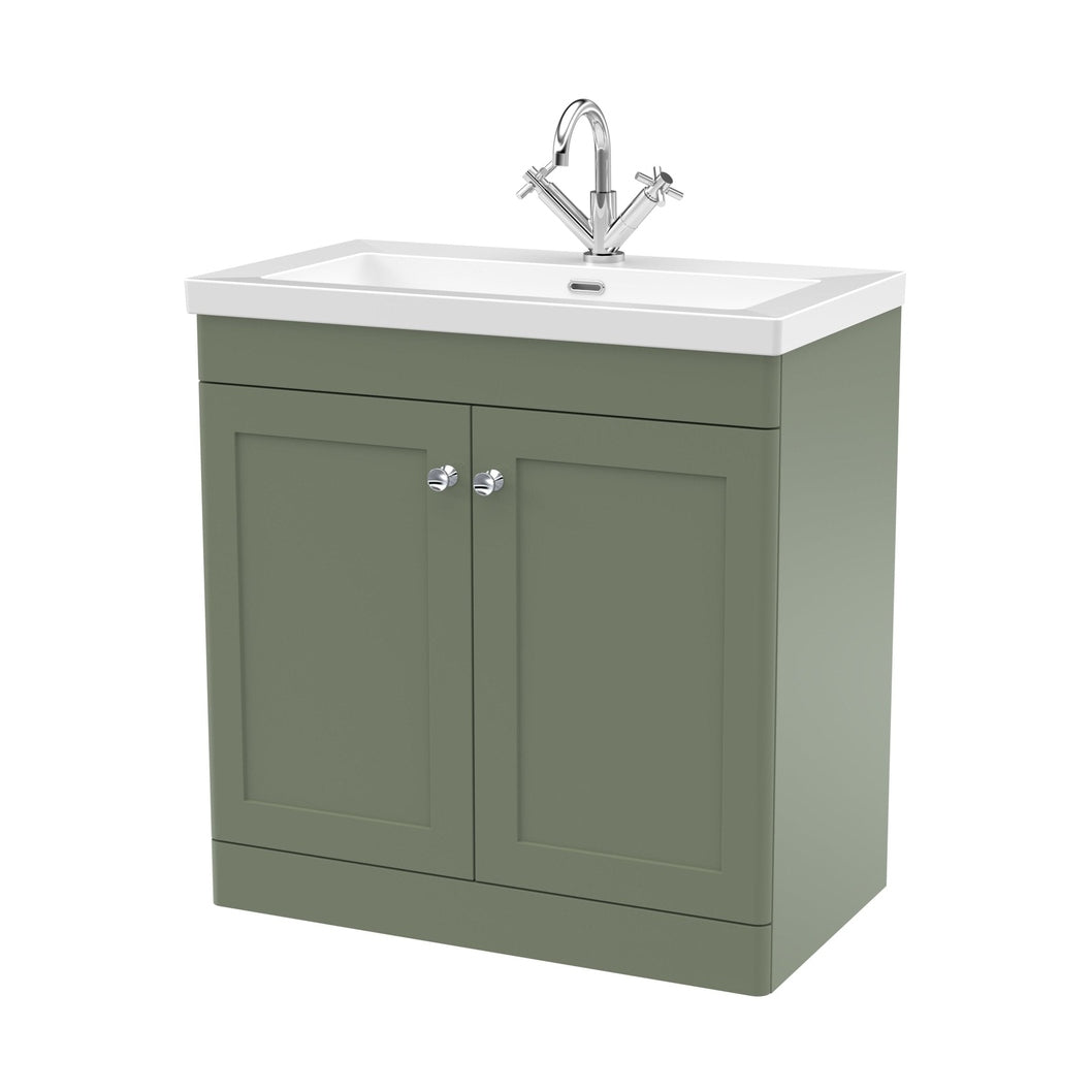 Nuie Classique 800mm Floor Standing 2-door Vanity With Basin - 1 Tap Hole Traditional Satin Green Fireclay 845x813x462mm - JJ Building Materials